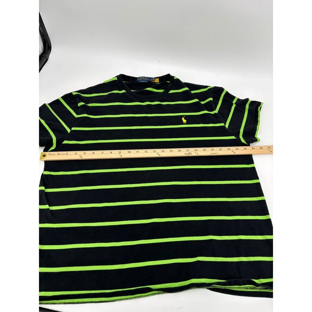 Polo Ralph Lauren Mens XL Classic Fit Striped T-Shirt Black Lime Green Pony Logo